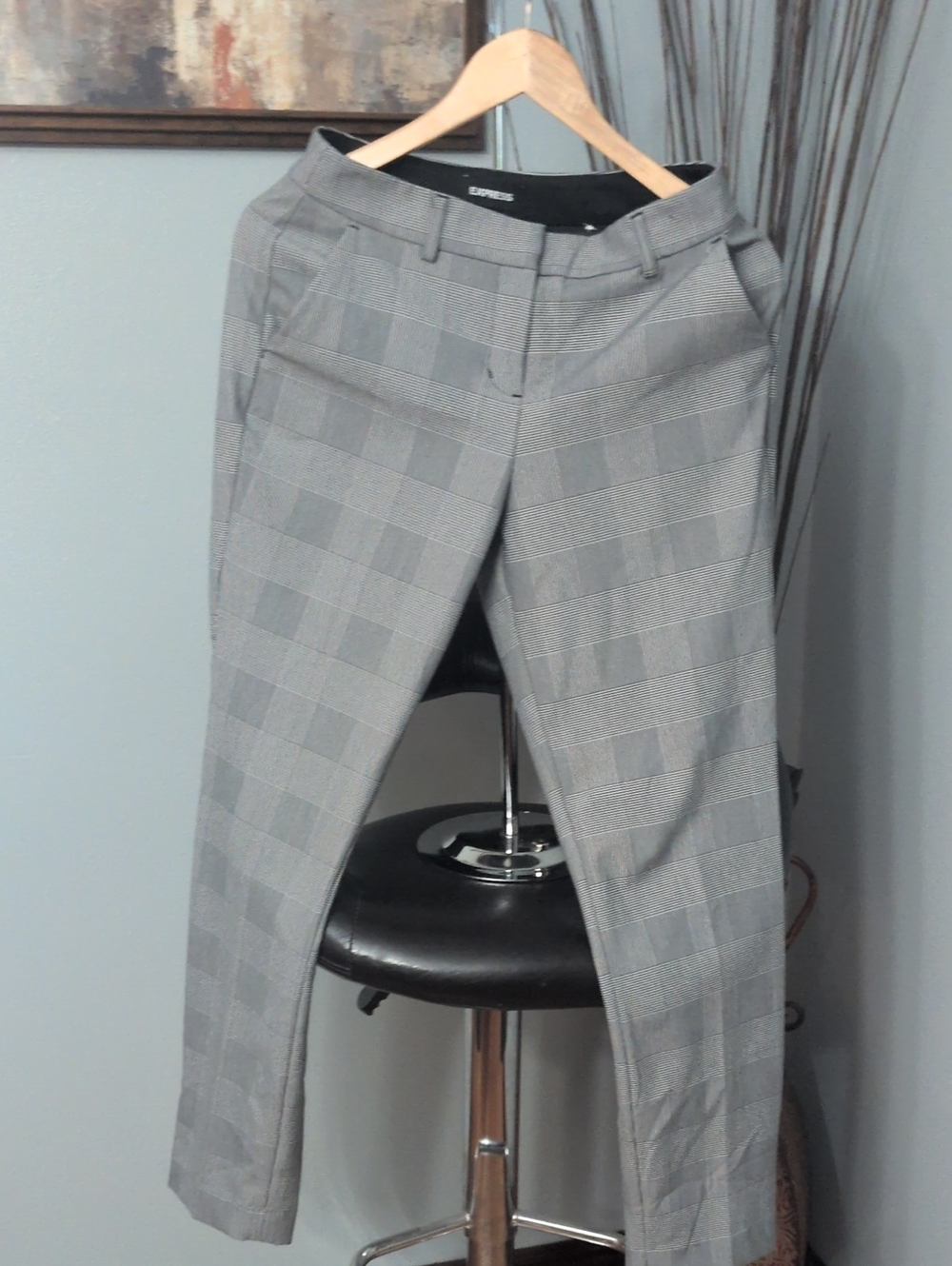 Express Women's Gray Plaid Ankle Columnist Mid Rise Trousers